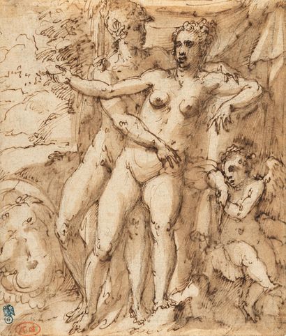 Andrea Semino Andrea Semino (1525 - Gênes - 1595) - Mars et Vénus avec l'enfant Cupidon.

Plume... Gazette Drouot