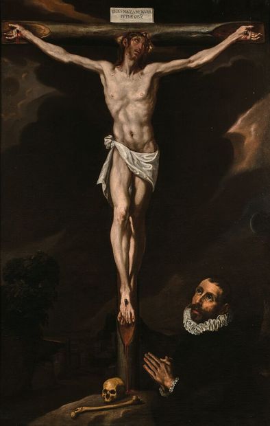 Luis TRISTAN (Toledo, 1586 - 1624)
Christ on the cross with portrait of a donor
Canvas
Height... Gazette Drouot