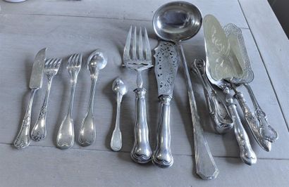 null Strong set of silver-plated metal cutlery, including service cutlery, oyster...