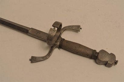 null 18th century hunting sword, iron mount consisting of a flat pommel, inverted...