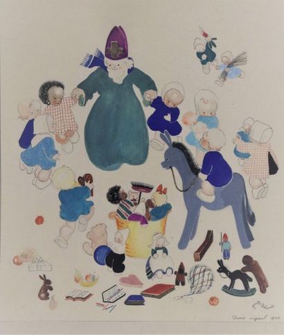 null Josette BOLAND (née en 1920).

Saint Nicolas et des enfants.

Encre et aquarelle...