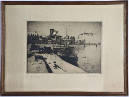 null Joseph DELFOSSE (1888-1970).

Dock under the snow.

Etching in black signed...