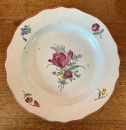 null Tournai Earthenware plate with polychrome floral decoration 18th century. Diameter...