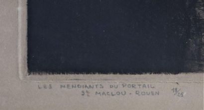 null Jean DONNAY (1897-1992).

Les mendiants du portail Saint Maclou à Rouen.

Eau-forte...
