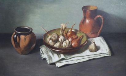 null W. VAN HOYLANDT (né en 1951).

Nature morte, pichets et oignons. 

Huile sur...