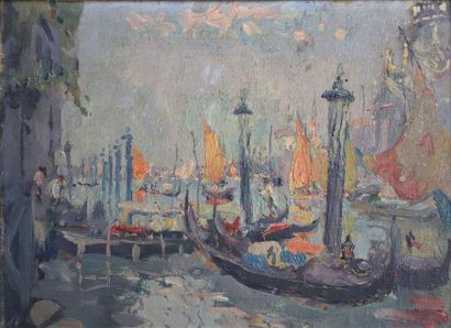 null Belgian school from the beginning of the 20th century.

Gondolas in Venice.

Oil...