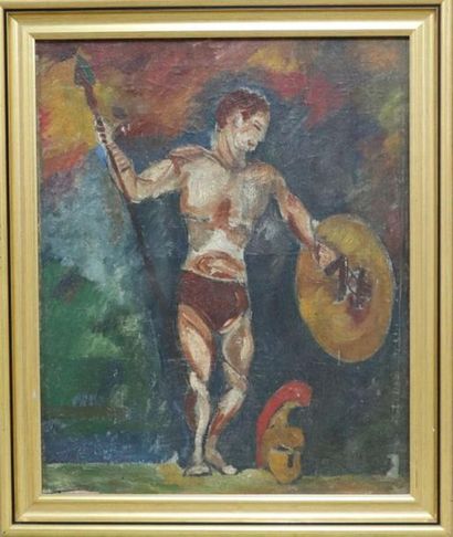null DUFRENE.

African warrior.

Oil on canvas.

Signed lower left to the middle.

H:...