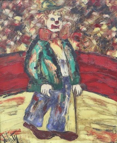 null Henry D'ANTY (1910-1998).

The clown with the cane.

Oil on canvas.

Signed...