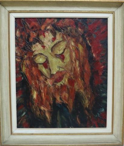null Henry D'ANTY (1910-1998). 
 Portrait of Christ.
Oil on canvas.
Signed lower...