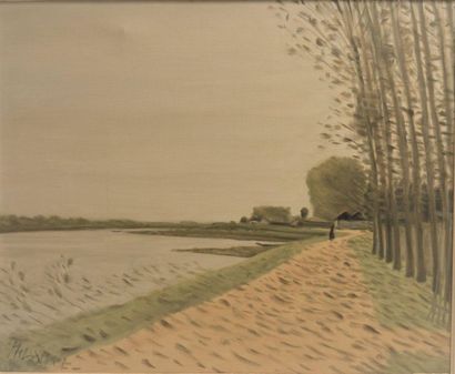null Paul NASSIVET (Nantes 1904-1977). Riverside landscape. The Loire River near...