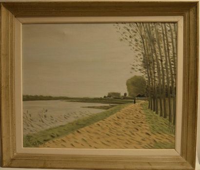 null Paul NASSIVET (Nantes 1904-1977). Paysage de bord de fleuve. La Loire à proximité...