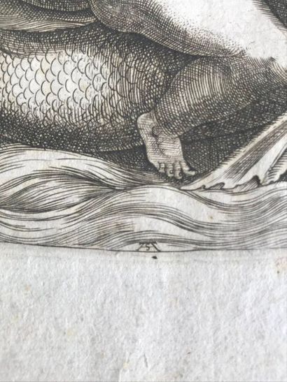 null Adamo SCULTORI (c.1530-1585).

Deux amours chevauchant des dauphins.

Gravure...
