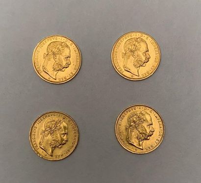 null Lot de 4 pièces en or jaune de 8 florins (20 Francs) 1892 à l’effigie de François...
