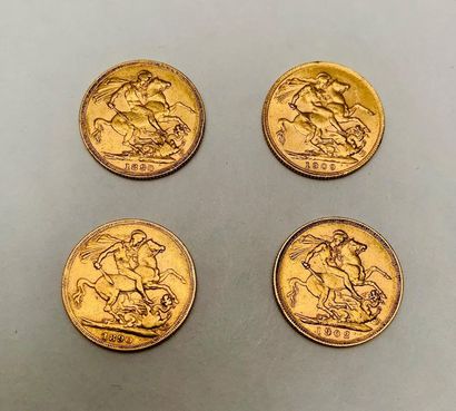 null Lot de 4 pièces en or jaune : 2 Souverains Reine Victoria, Type Saint Georges,...
