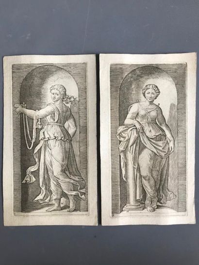 null Marcantonio RAIMONDI (c 1480-c1534).

Vestales, d’après Raphaël.

Deux gravures...
