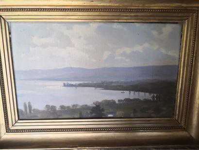 null SWISS SCHOOL OF THE XXth century,
View of Lake Geneva
Oil on canvas signature
trace...
