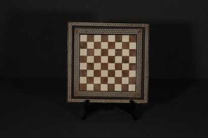  Light and dark wood veneer chess board with...