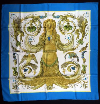 null 
HERMES. Ceres" square model by Faconnet, blue border. Small spots. In its ...