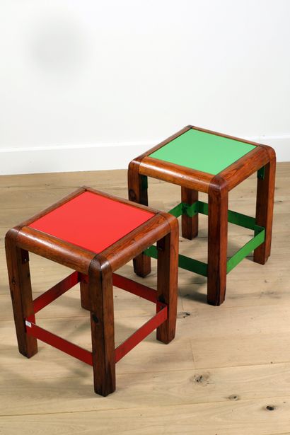 null 
Jacques TISSINIER (1936-2018)


Two wooden stools and enamelled steel plate...