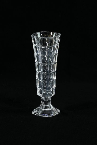 null VAL SAINT-LAMBERT. Soliflore glass vase with bevelled square decoration... H...