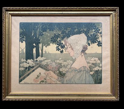 Henri PRIVAT-LIVEMONT (1861-1936)
Deux lithographies en couleur d’époque Art nouveau...