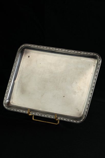 Silver business card tray decorated with...