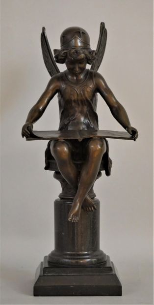null Amedée CHARRON (1837-?) Genie des Sciences. Bronze à patine brune sur socle...