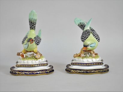 null Porcelain of Paris. Pair of birds in polychrome porcelain, representing a perched...