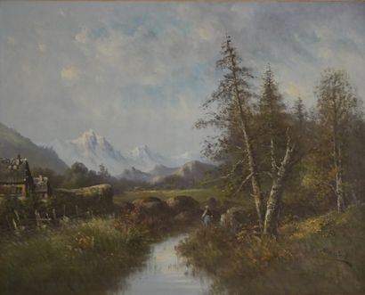 null HENRION ( XIX-XXth century) Mountain landscape. Oil on canvas, signed lower...
