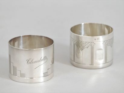 null House of ERCUIS. Set of two silver plated napkin rings with Art Deco decoration,...