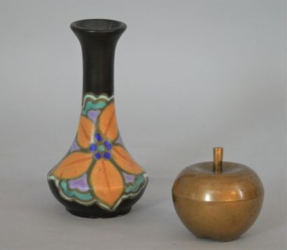 null C.M BERGEN. HOLLAND. Small earthenware soliflore vase with flowers decoration,...