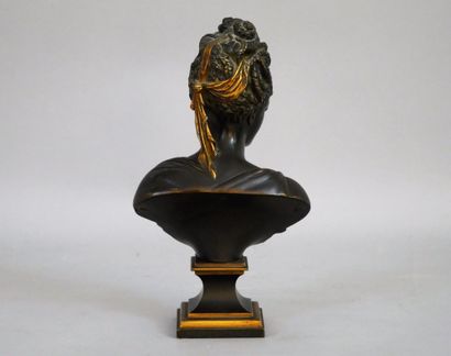 null 
After Jean-Baptiste HOUDON, Diane de Poitier. Bronze bust with brown and gold...