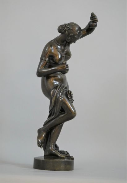 null James PRADIER (1790-1852) Nude dancer with calabashes. Sculpture in bronze with...