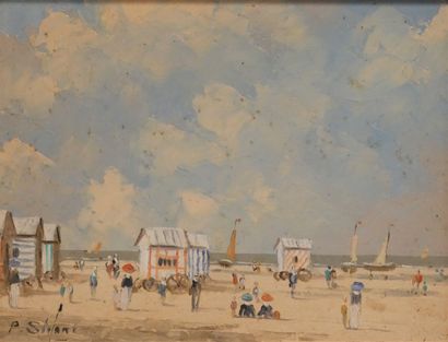 null Pierre STEFANI (1938) Cabins in Ostend. Oil on panel signed lower left, titled...