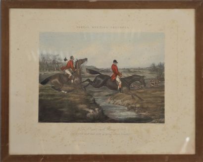 null H.ALKEN and J.HARRIS. The good and the bad jump. Color engraving of hunting...