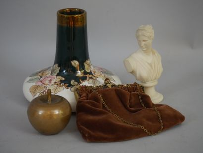 null Lot including a gilt metal and brown velvet evening bag, a resin bust of Artemis

of...
