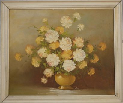 null Robert COX (XXème siècle), Bouquet de roses. Huile sur toile, signée en bas...
