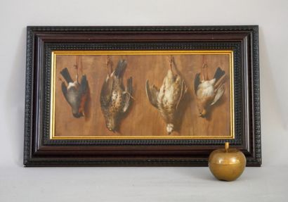 null French school of the end of the 19th century. Hunting trophy with

birds. Oil...