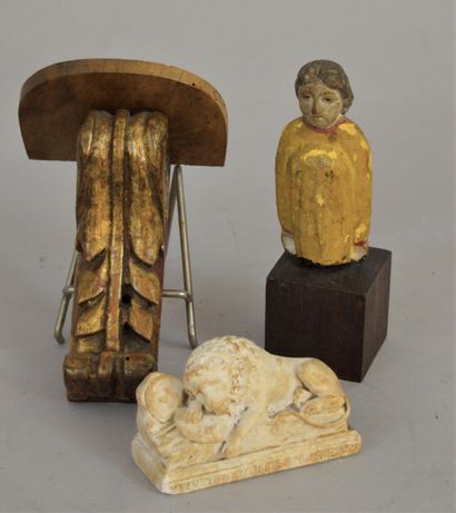 Lot including a polychrome wooden statuette...