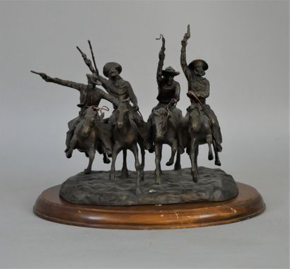 null Frederic REMINGTON. Coming through the ride, reissue in bronze. 19 x 23 x 20...