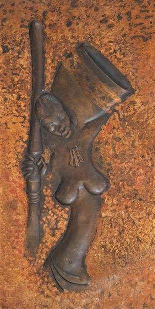 null CONTEMPORARY SCHOOL African woman. Copper plate embossed and patinated. 84 x...