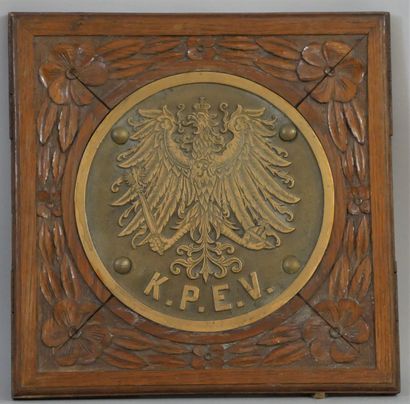 null Gilded bronze plate of the imperial prussian railways with an imperial eagle...