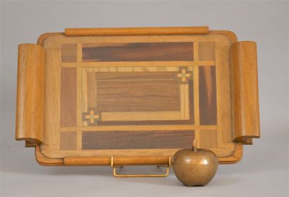 null Wood marquetry top, glass top. Size : 40,5 x 24,5 cm.