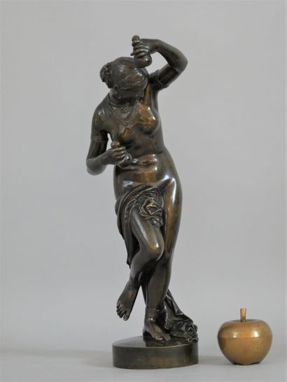 null James PRADIER (1790-1852) Nude dancer with calabashes. Sculpture in bronze with...