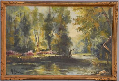 null Maurice PROUST (1867 - 1922). Bords de rivière, Huile sur toile, signée en bas...