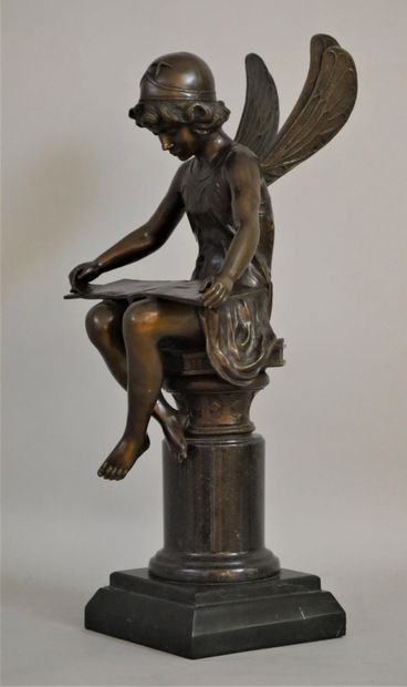 null Amedée CHARRON (1837-?) Genie des Sciences. Bronze à patine brune sur socle...
