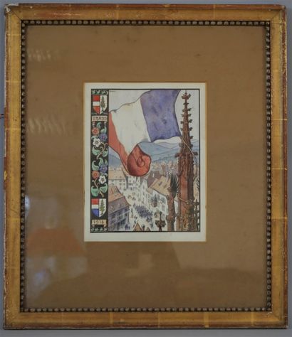 null HENSI. Jean-Jacques WALTZ THANN 1918, encre et aquarelle avec étiquette d'exposition...
