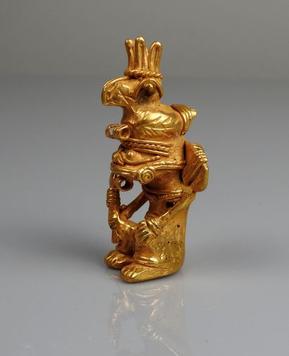 null 
Statuette representing a chief (or a shaman) wearing a bird headdress and carrying...