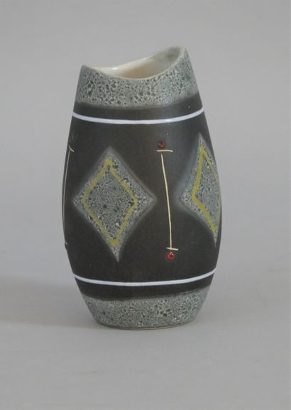 null MARZI and REHI. 20th century. A small polychrome ceramic vase with rhombuses...