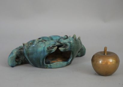 null Turquoise glazed vintage ceramic sconce with a crab. France or Italy, mid 20th...